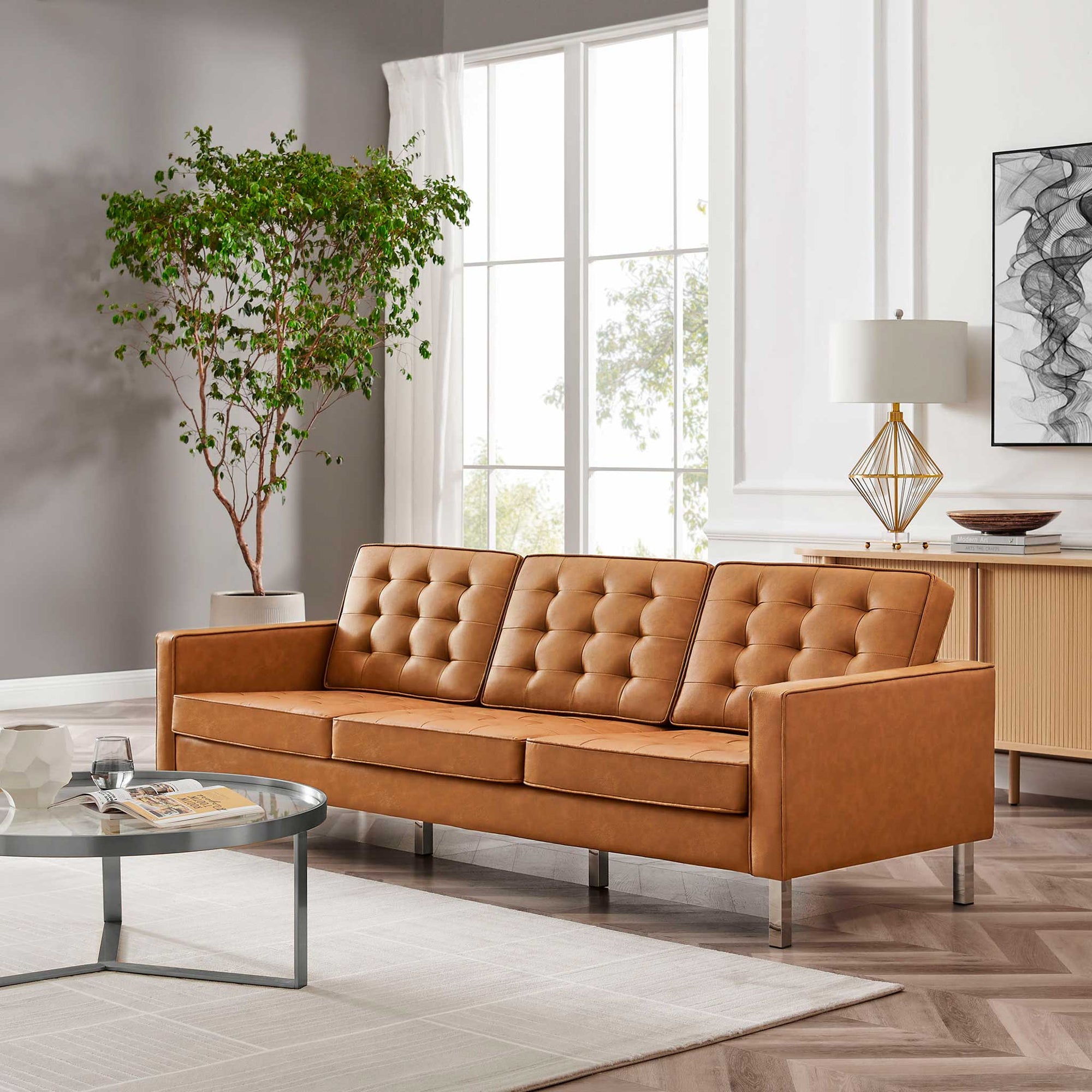 Lyte Leather Sofa Silver/Tan