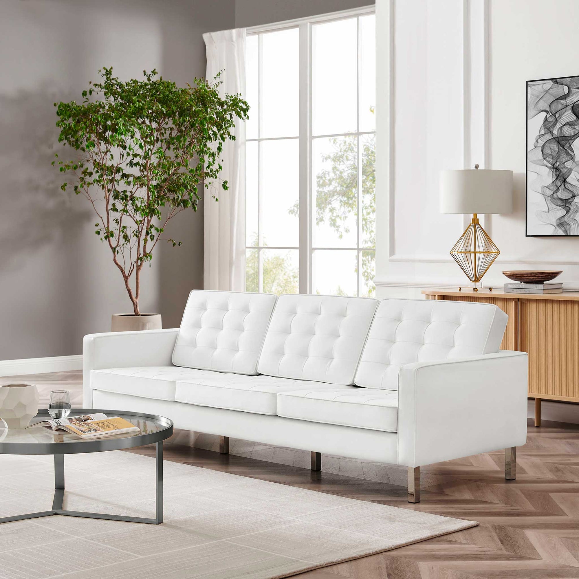 Lyte Leather Sofa Silver/White