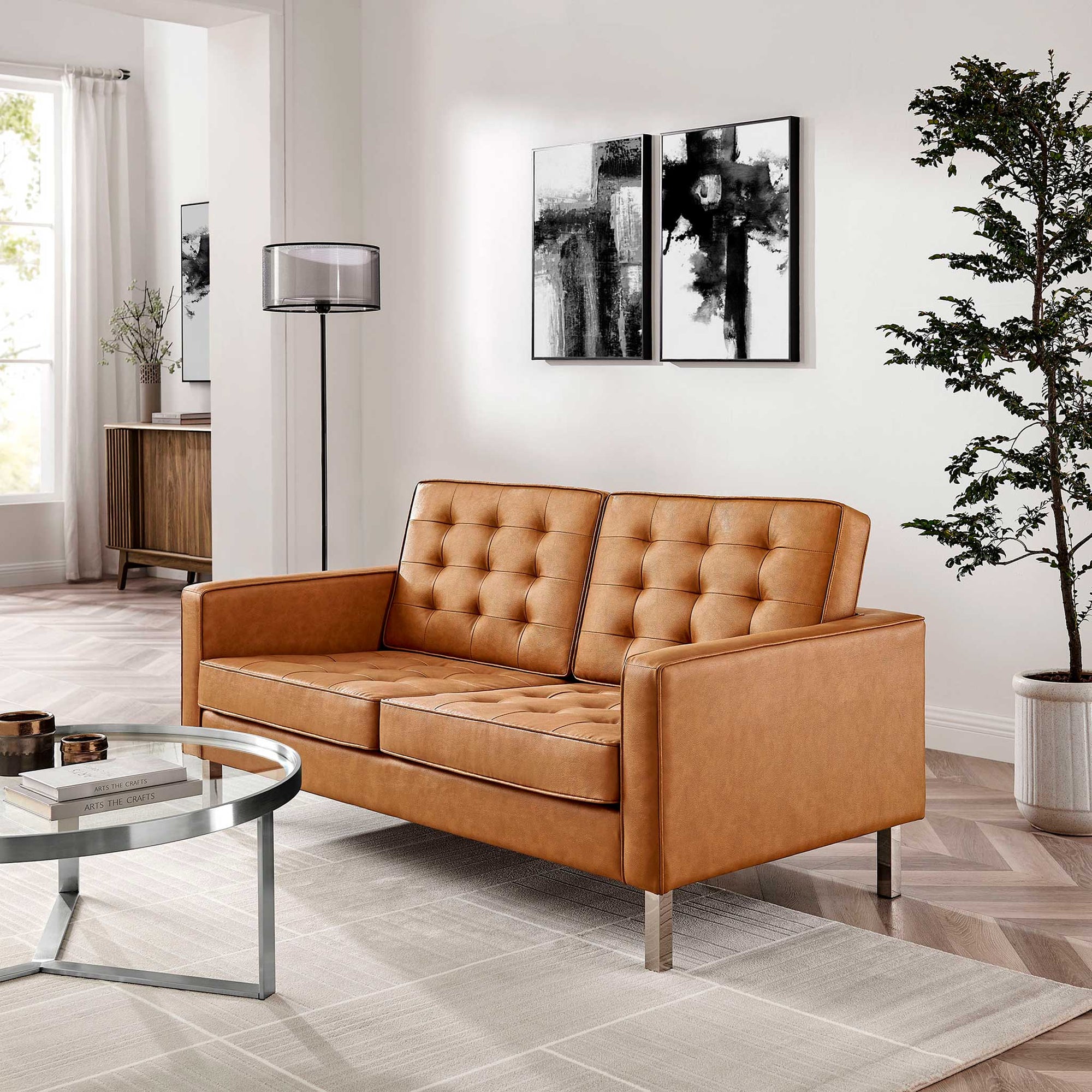 Lyte Leather Loveseat Silver/Tan