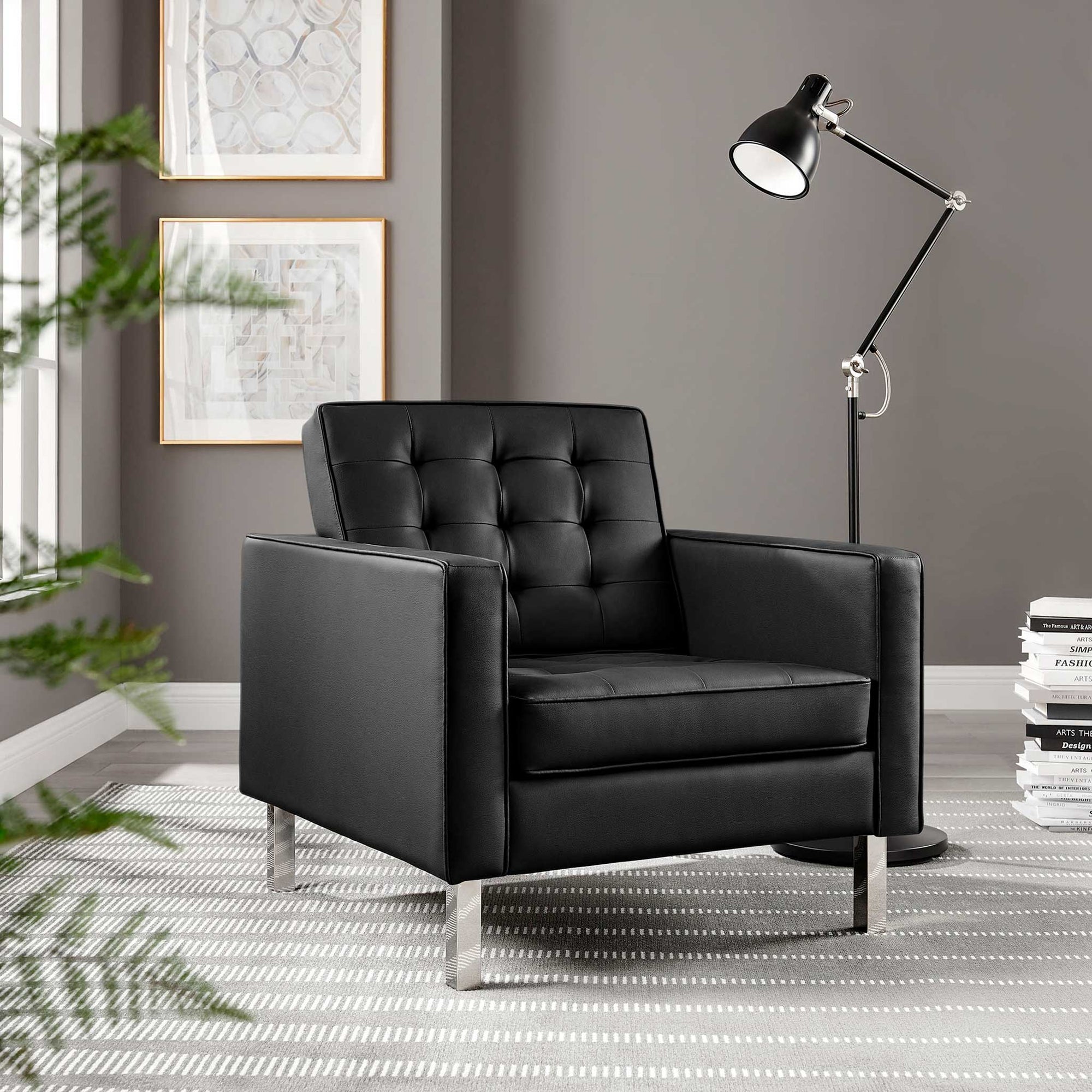 Lyte Leather Armchair Silver/Black