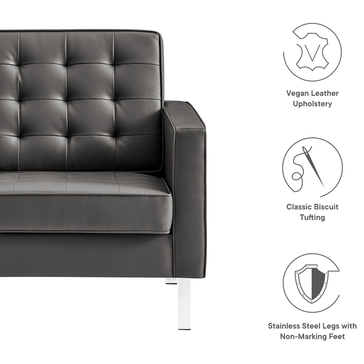 Lofton Tufted Vegan Leather Armchair Silver Gray
