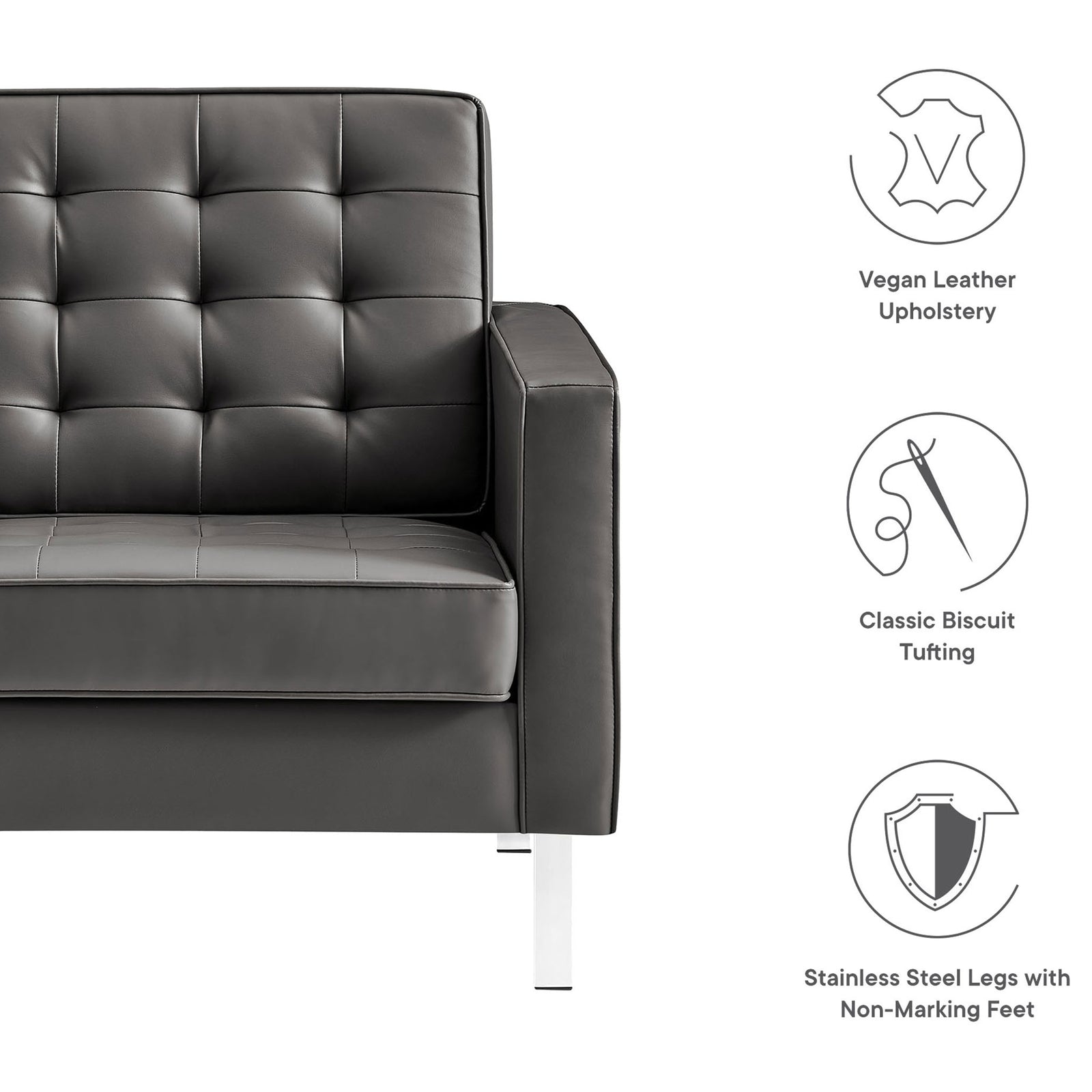 Lofton Tufted Vegan Leather Armchair Silver Gray