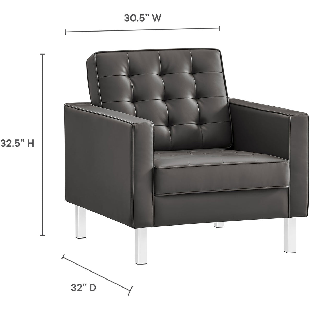 Armchair dimensions for a compact, modern silhouette || EEI-3391-SLV-GRY || dimension_studio