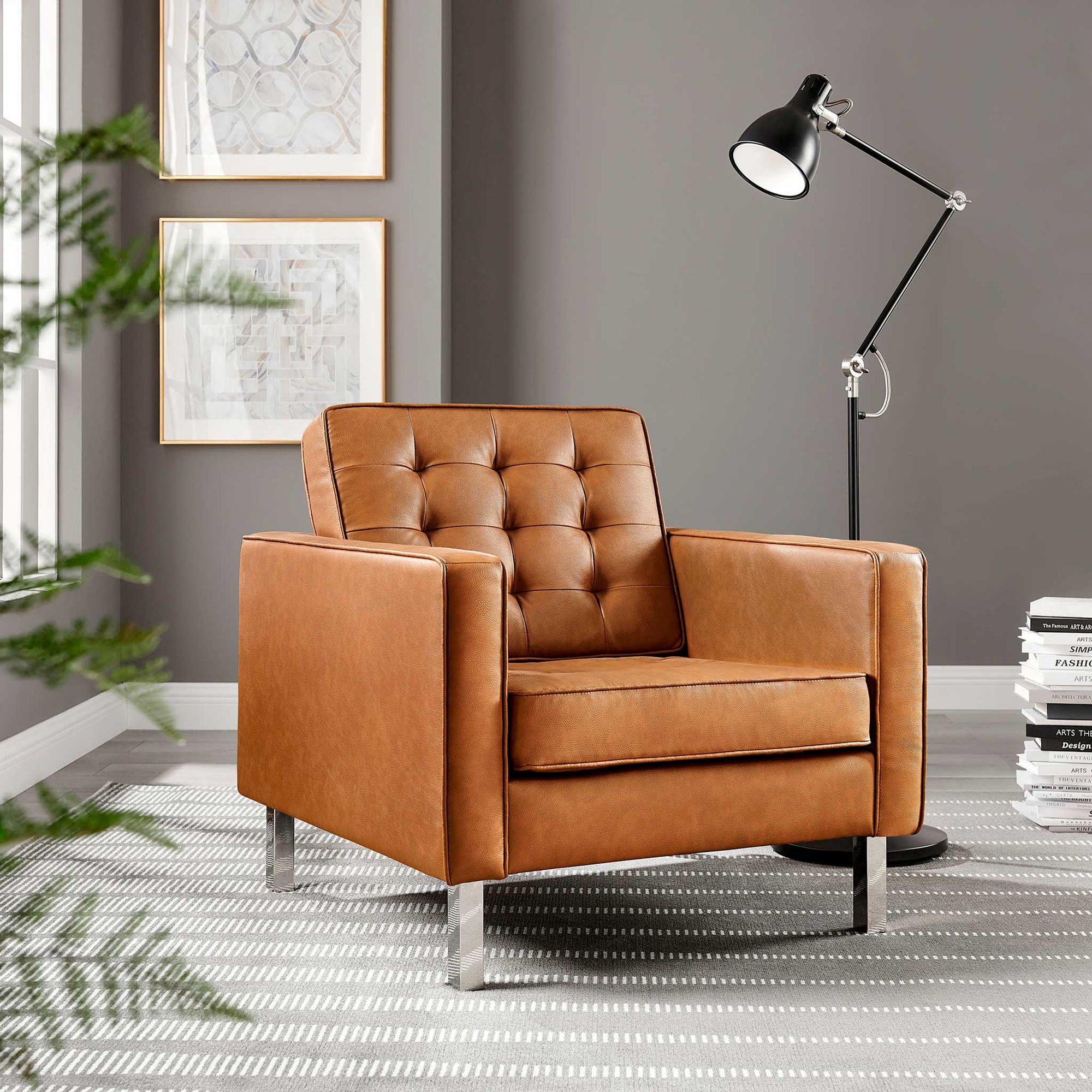 Lyte Leather Armchair Silver/Tan