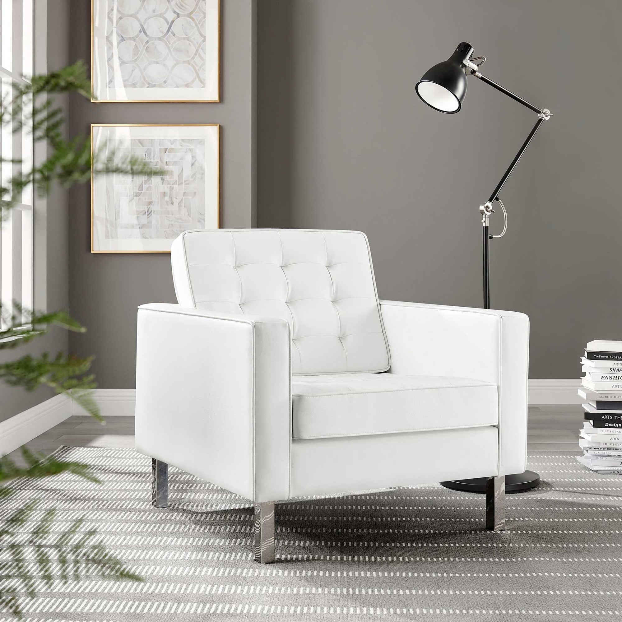 Lyte Leather Armchair Silver/White