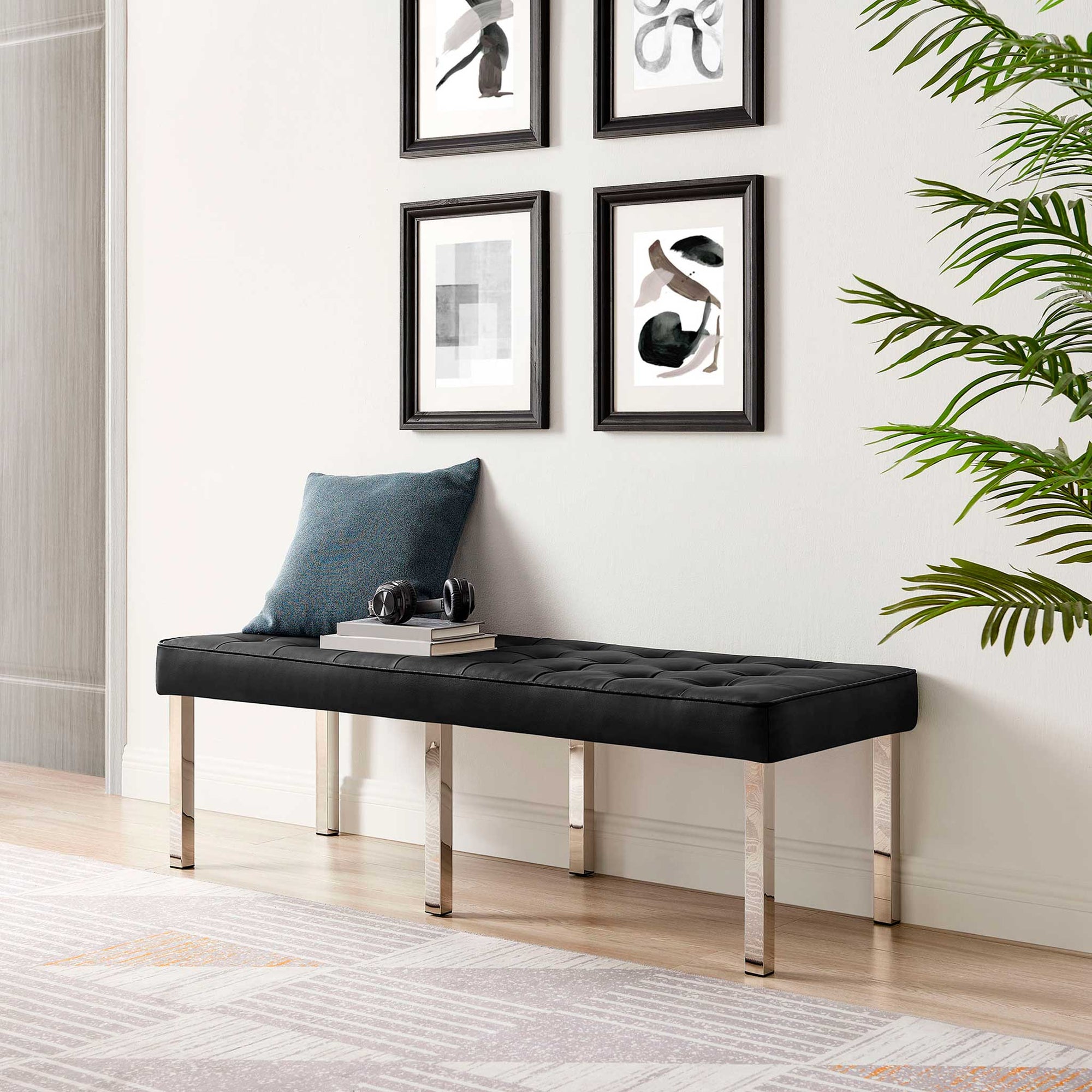 Lyte Leather Bench Silver/Black