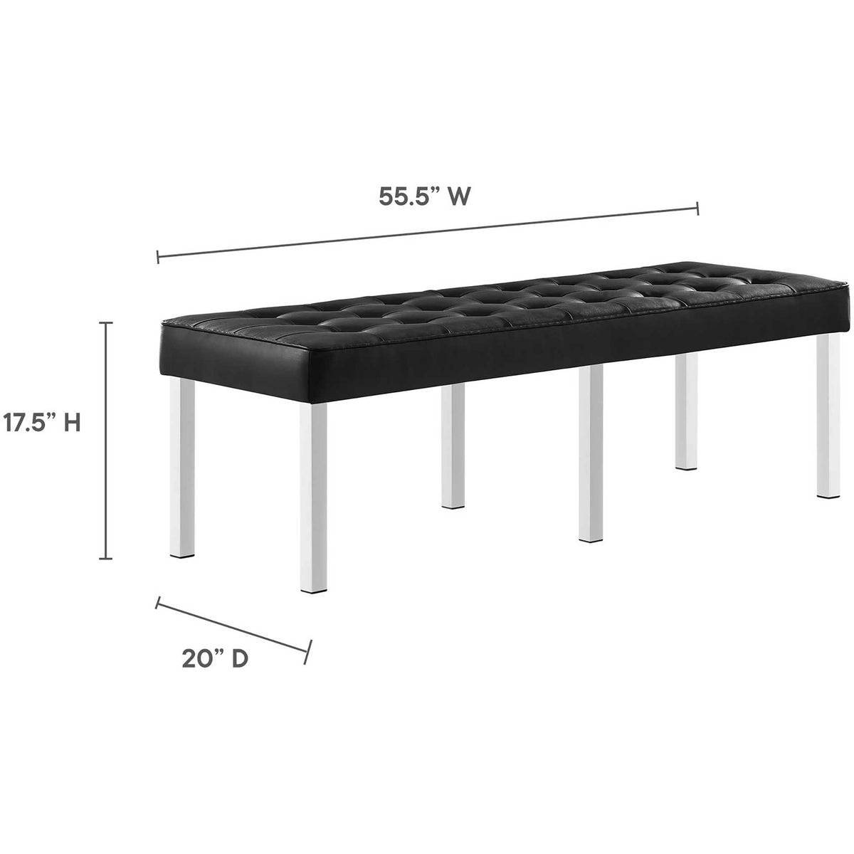 A spacious 55.5-inch-wide bench measures 20 inches deep and 17.5 inches high