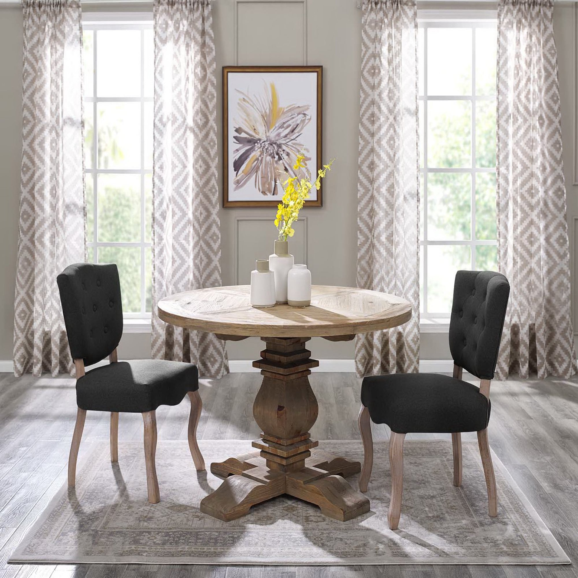 Column Pine Wood Dining Table Brown