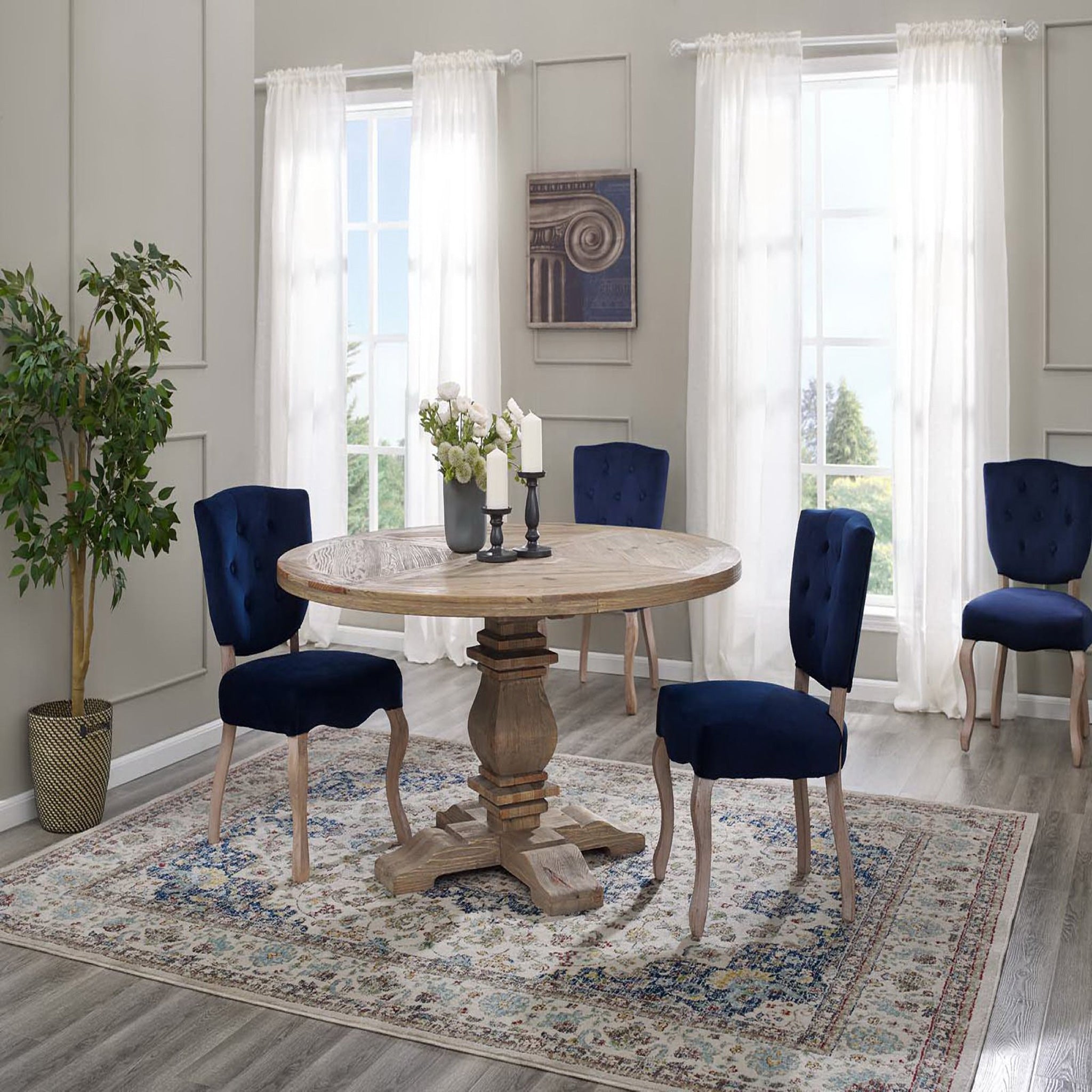 Column Pine Wood Dining Table Brown