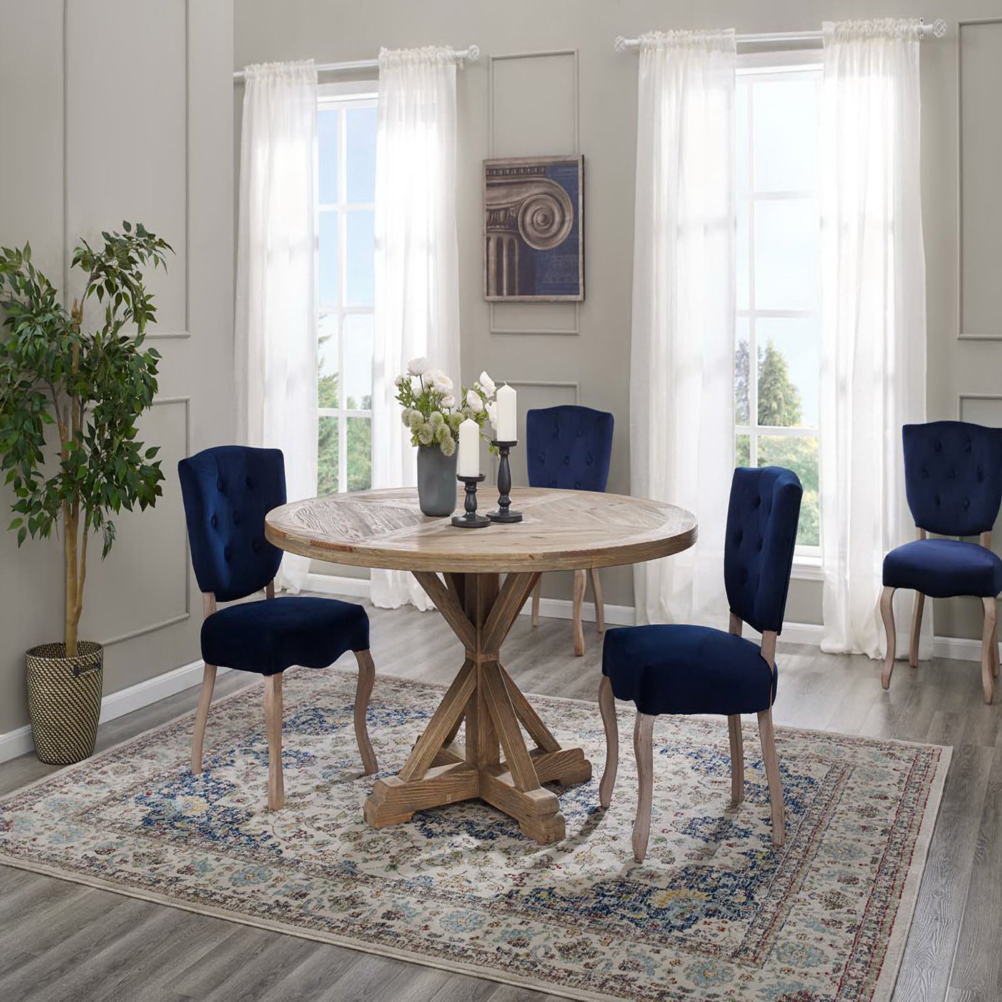 Still Round Pine Wood Dining Table Brown