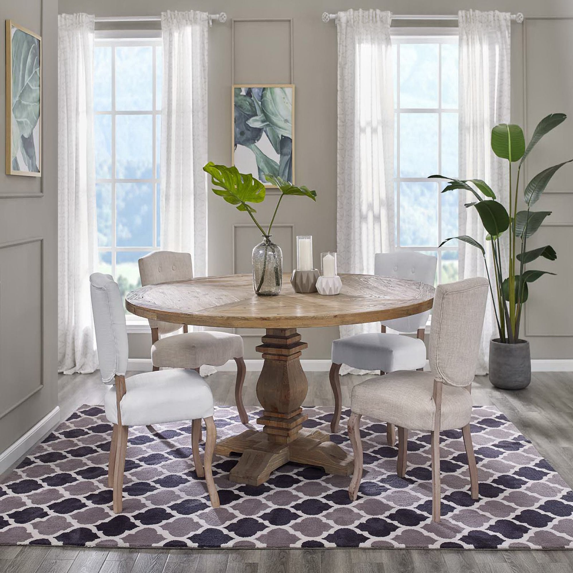 Column Pine Wood Dining Table Brown