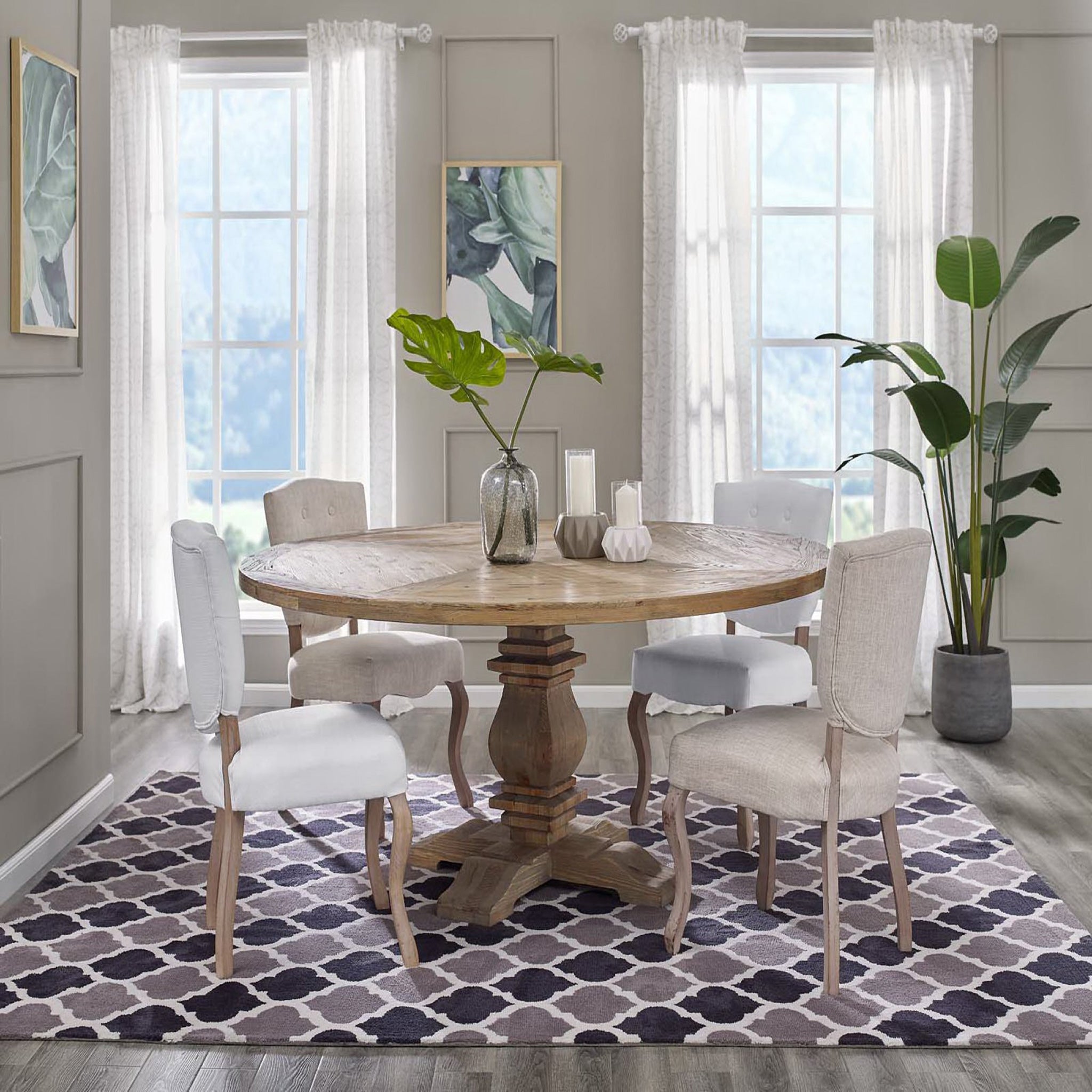 Column Pine Wood Dining Table Brown