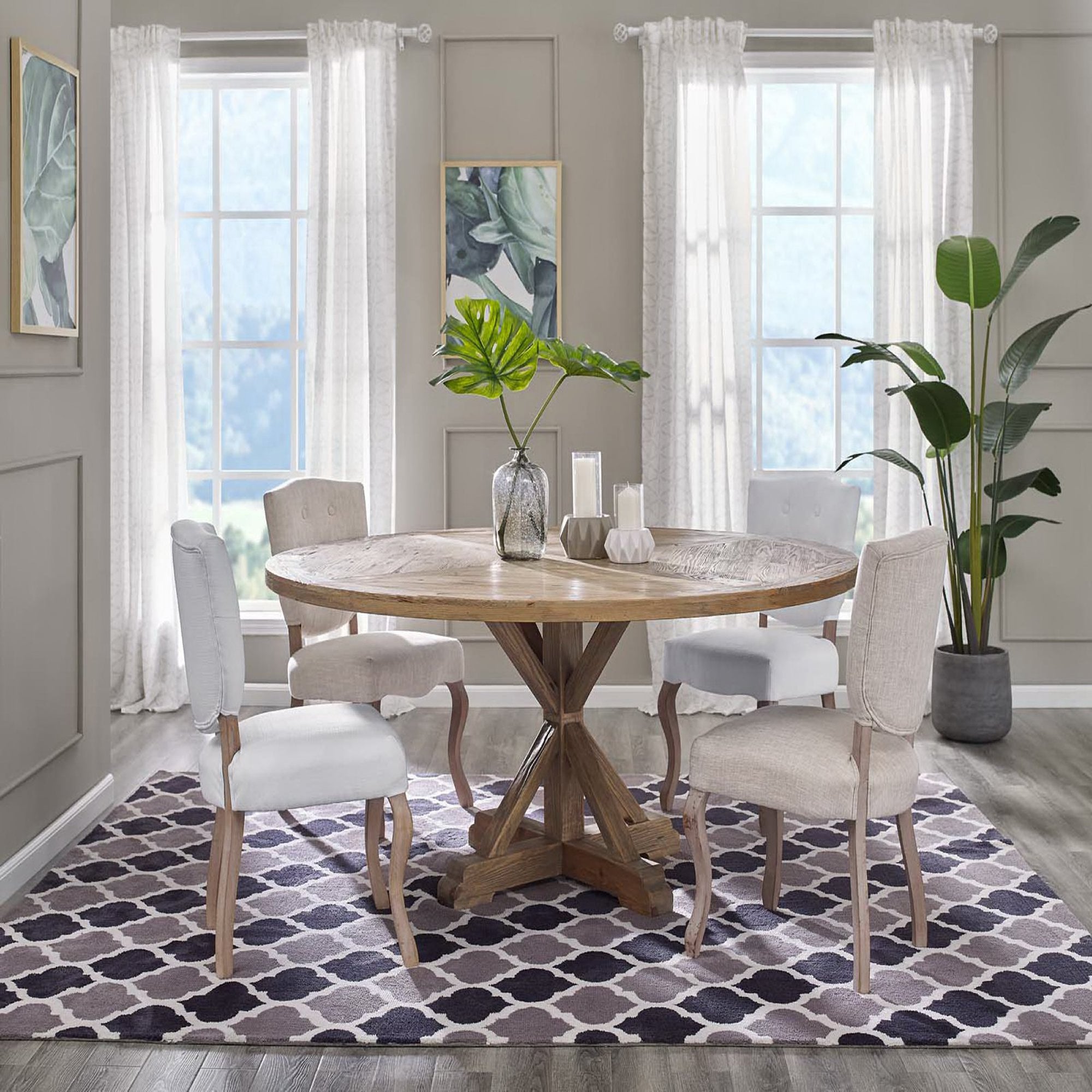 Still Round Pine Wood Dining Table Brown