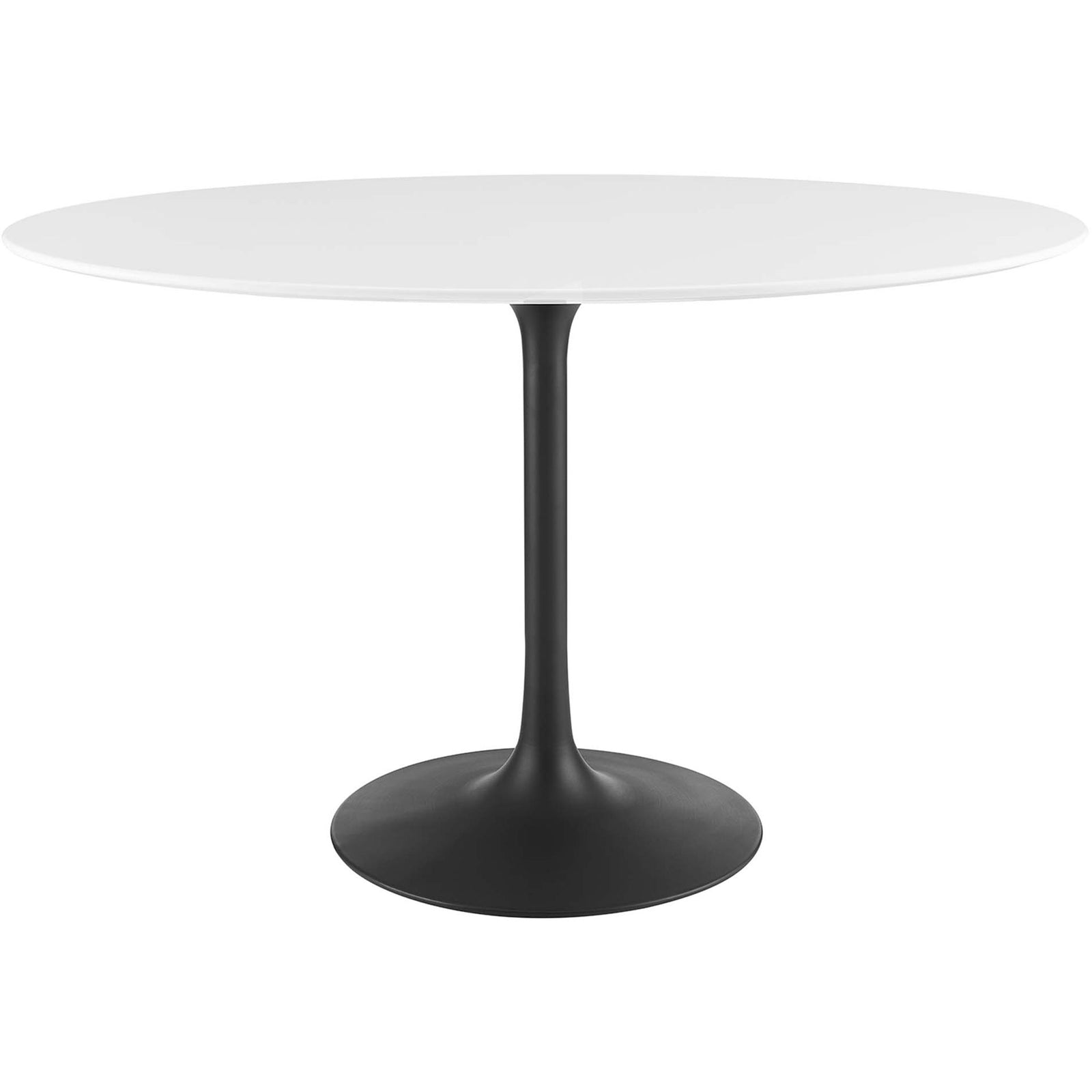 White oval pedestal dining table with sleek black base for modern small-space gatherings || EEI-3517-BLK-WHI || front_studio