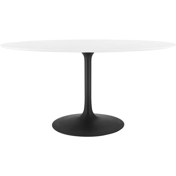 Generous oval white pedestal dining table with black base brings sleek mid-century style to larger meals || EEI-3539-BLK-WHI || front_studio