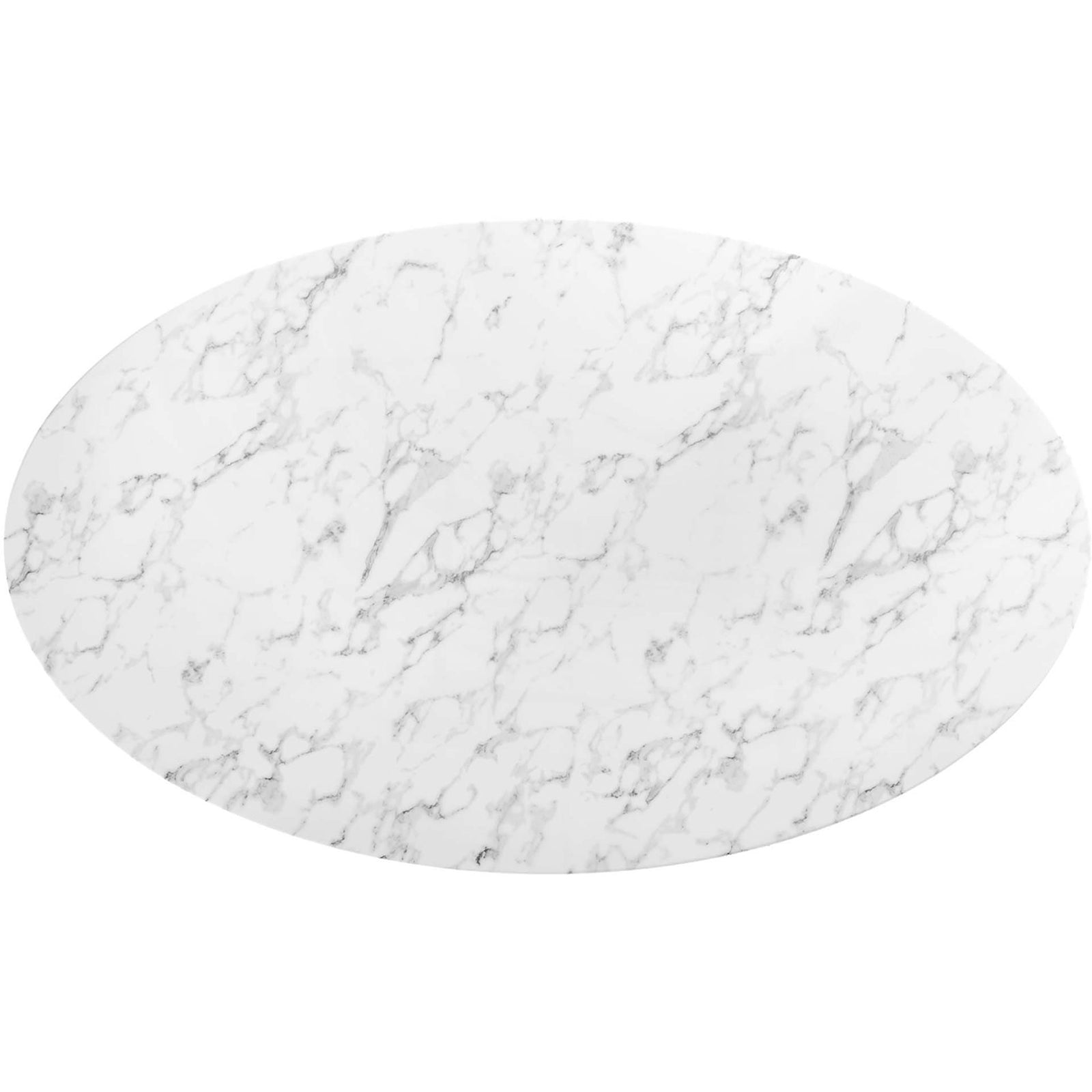 Wide white faux marble tabletop with subtle gray veining for the Lippa 78 inch dining table || EEI-3542-BLK-WHI || detail_studio