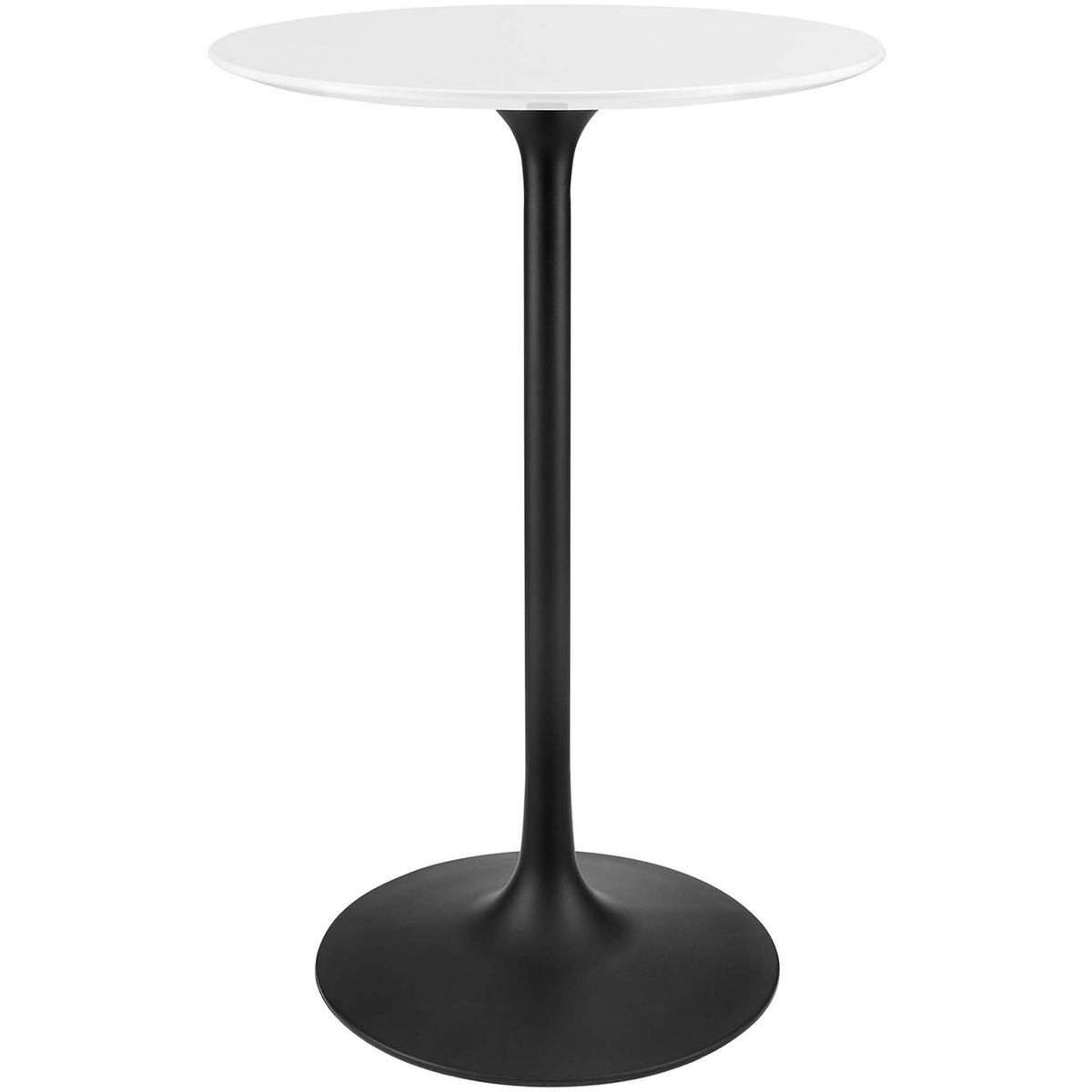 Round white top and black tulip pedestal base deliver a crisp, modern centerpiece || EEI-3545-BLK-WHI || front_studio