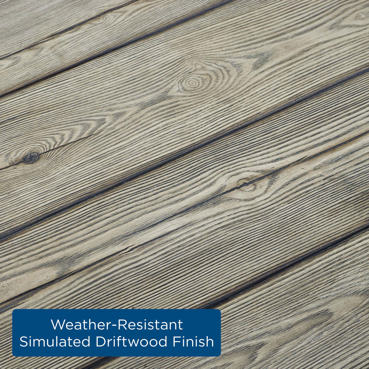 Durable simulated driftwood tabletop planks designed to withstand outdoor weather conditions || EEI-3563-LGR || callout_studio
