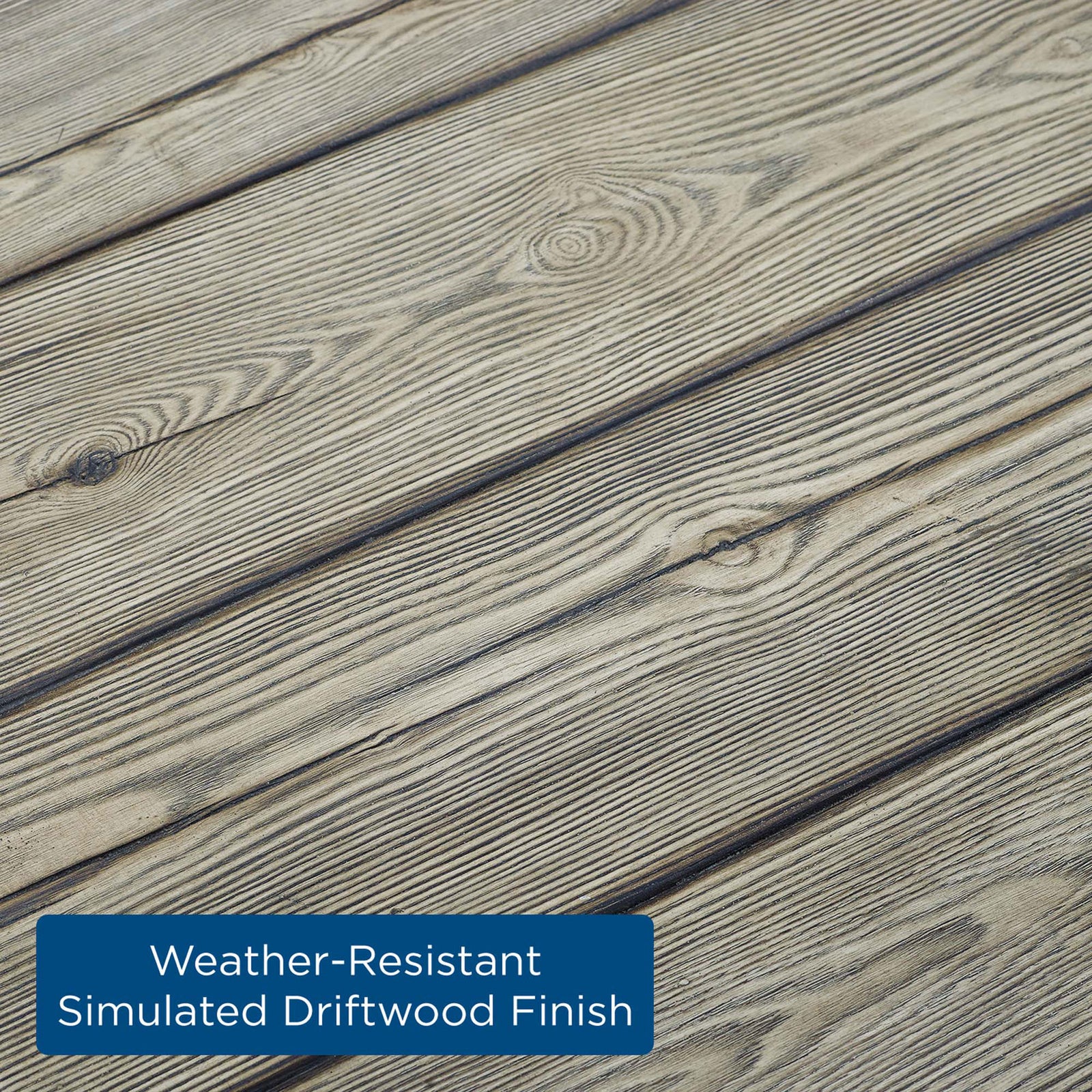 Durable simulated driftwood tabletop planks designed to withstand outdoor weather conditions || EEI-3563-LGR || callout_studio