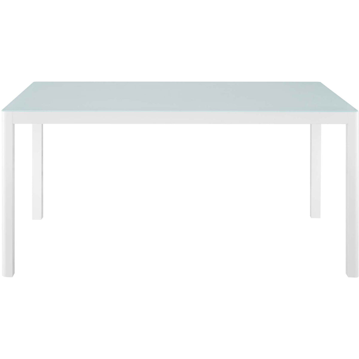 White patio dining table with a simple, spacious rectangular design || EEI-3576-WHI || front_studio