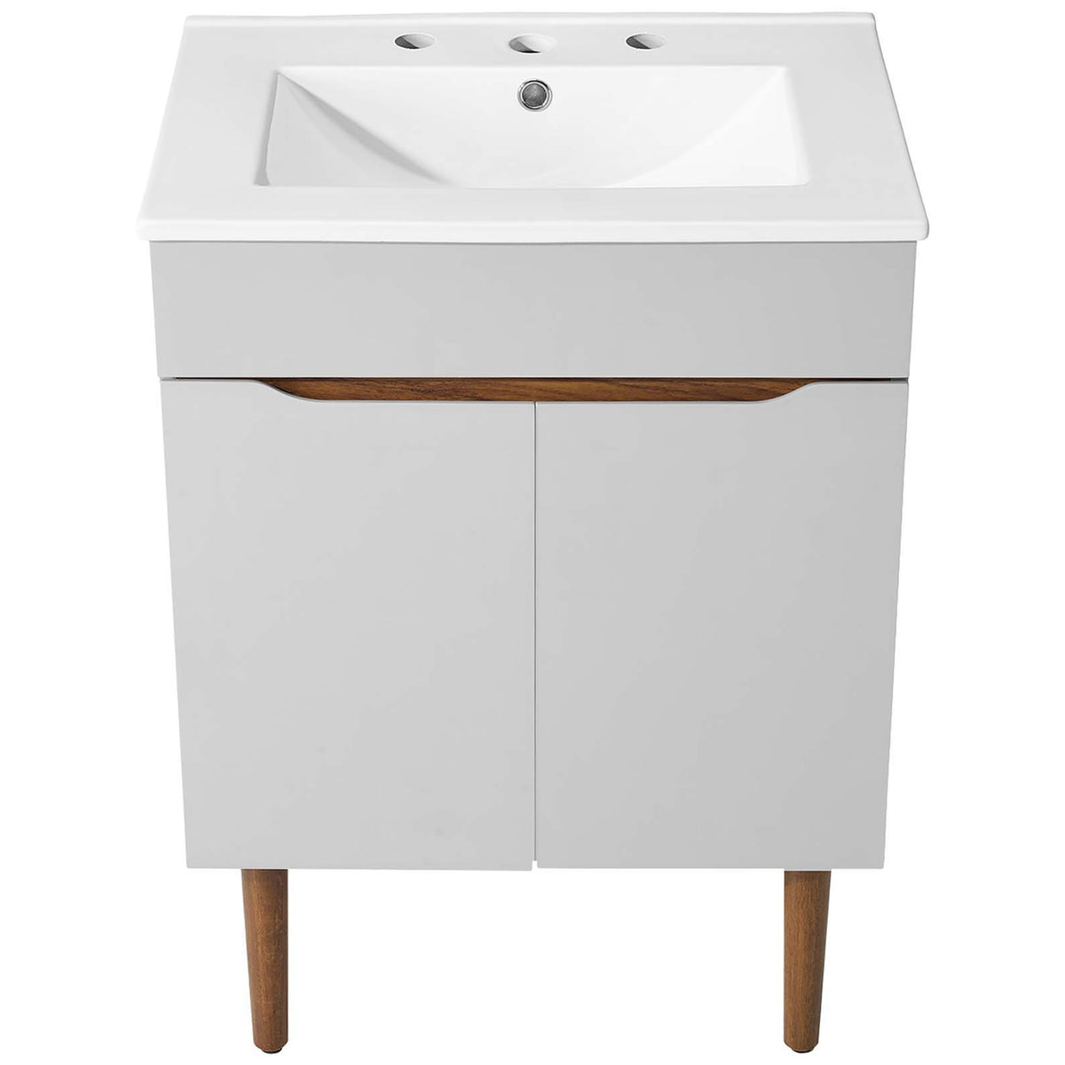 Wide basin and deck provide ample space around the sink while keeping a minimal, modern aesthetic || EEI-3633-GRY-WHI || top_studio