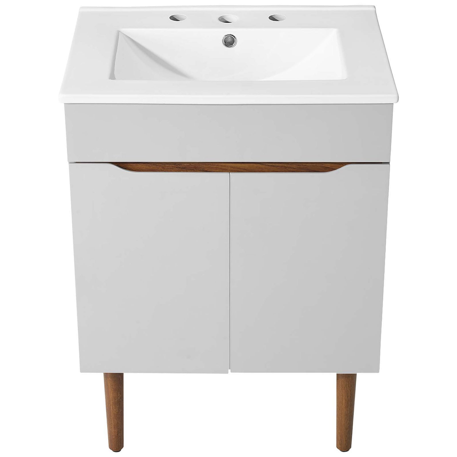 Wide basin and deck provide ample space around the sink while keeping a minimal, modern aesthetic || EEI-3633-GRY-WHI || top_studio