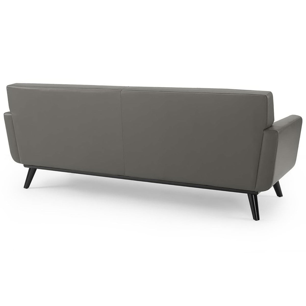 Gray leather sofa with smooth split back cushions and a clean, tailored back frame || EEI-3733-GRY || back_studio