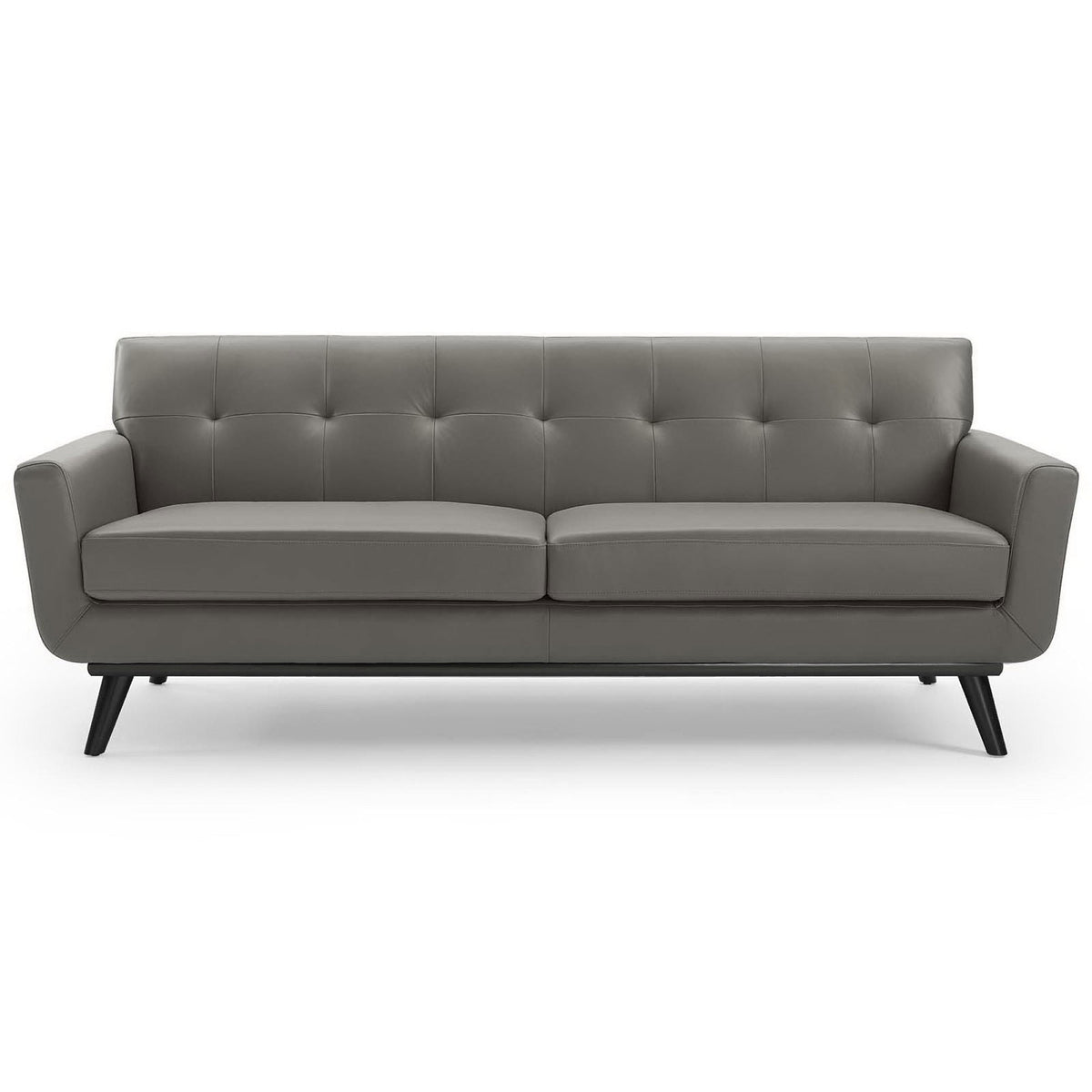 Gray top-grain leather sofa with tufted back, spacious cushions, and splayed wood legs for modern comfort || EEI-3733-GRY || front_studio