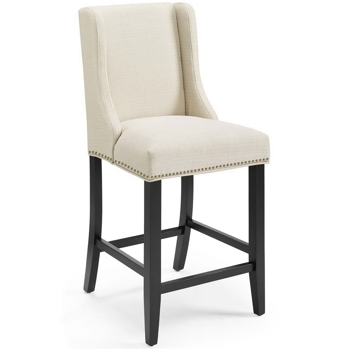 Transitional counter stool in beige fabric with elegant nailhead trim and supportive footrest || EEI-3735-BEI || front_angle_studio
