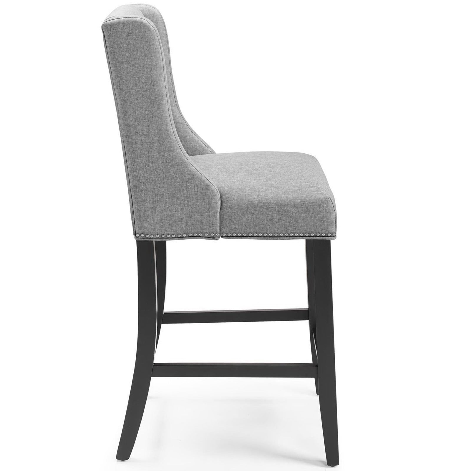 Slim armless profile with a cushioned seat and sturdy footrest rails on tapered black legs. || EEI-3735-LGR || side_studio