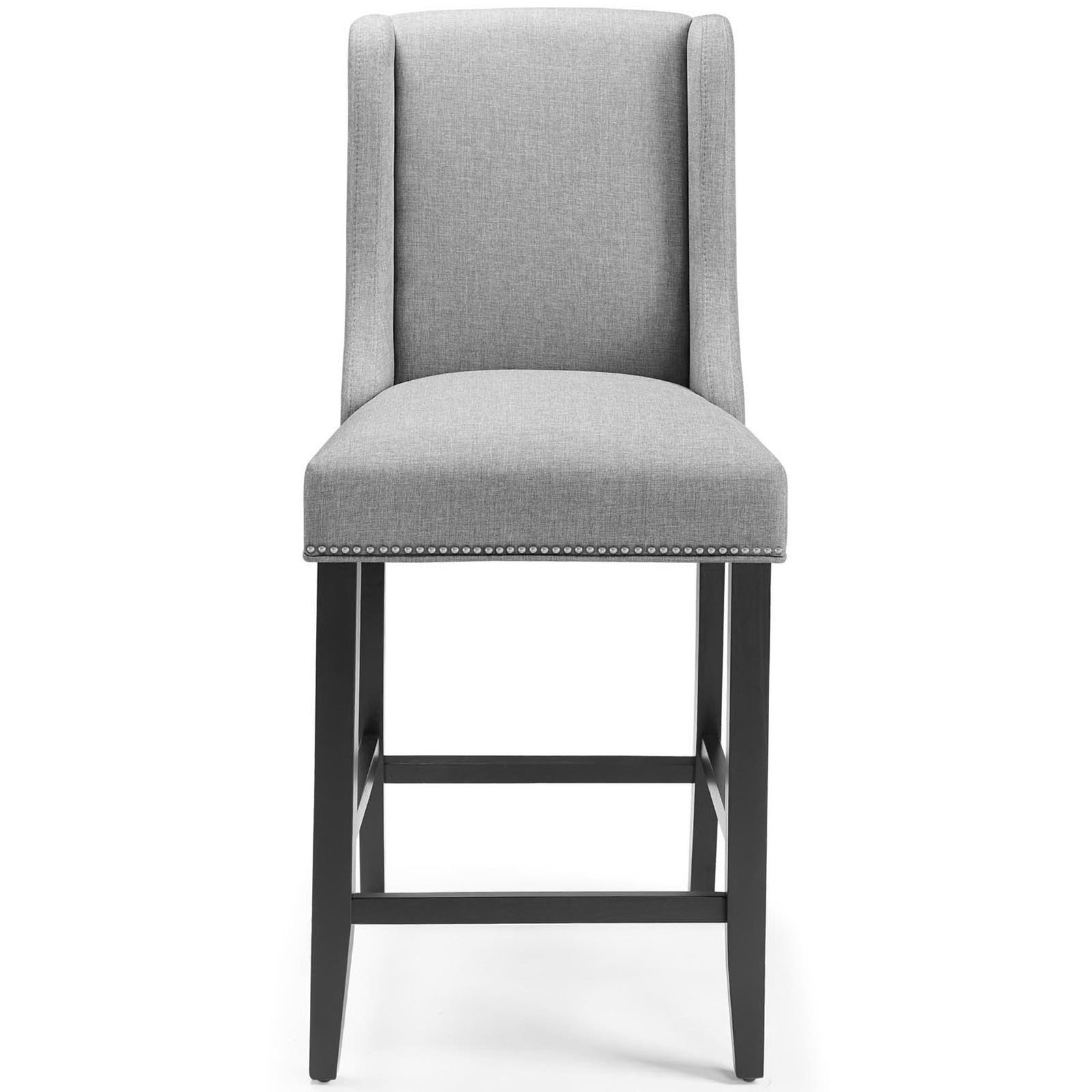 Plush seat and winged back with silver nailheads on a solid black wood base. || EEI-3735-LGR || front_studio