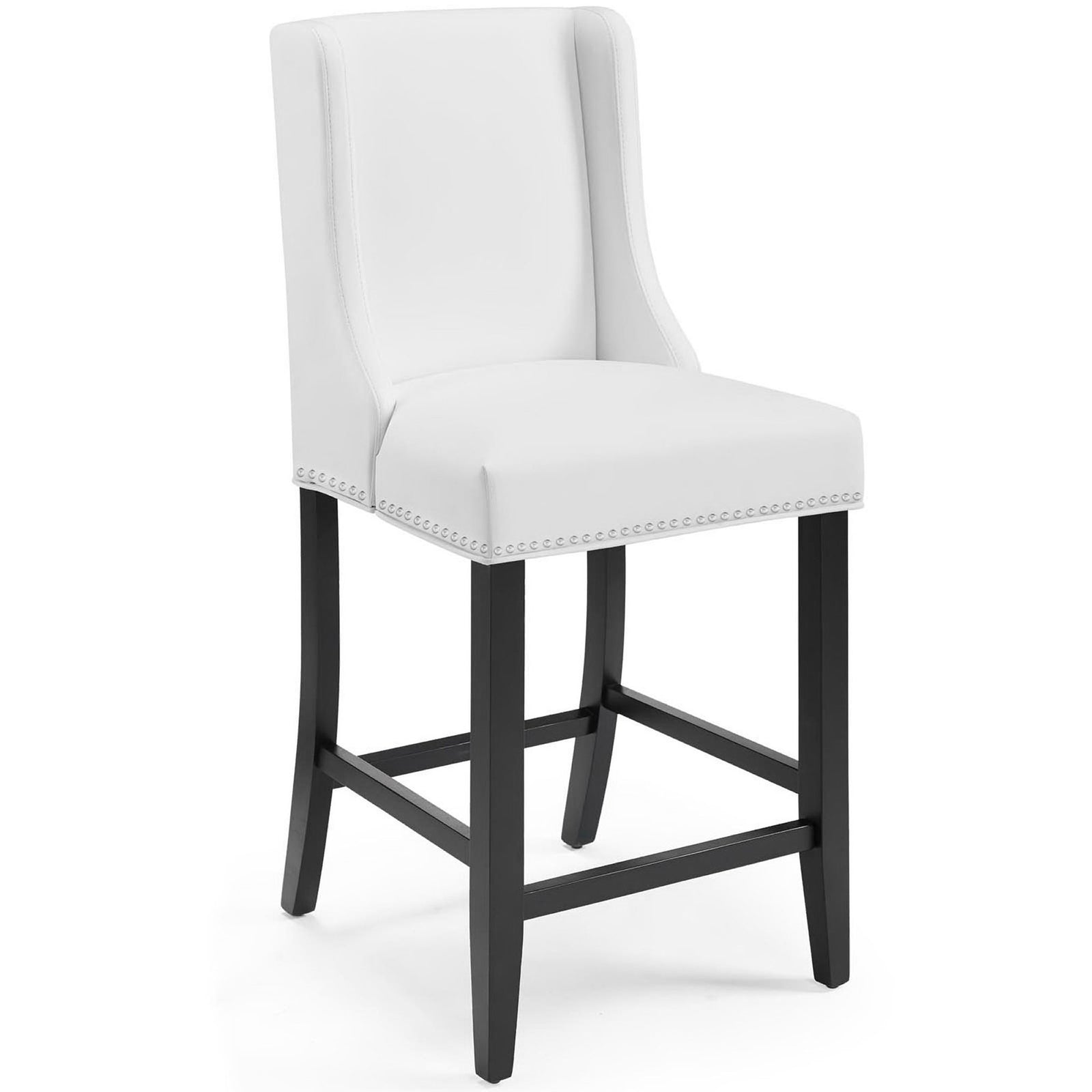 Sleek white upholstered counter stool with curved back and footrest for everyday comfort || EEI-3736-WHI || front_angle_studio