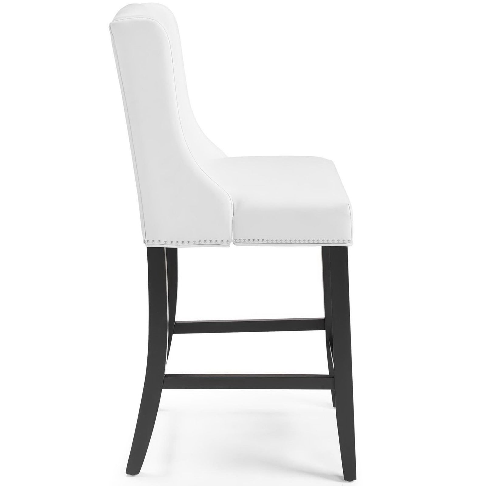 Thick cushioned seat and supportive backrest with stretcher footrest on tapered legs || EEI-3736-WHI || side_studio