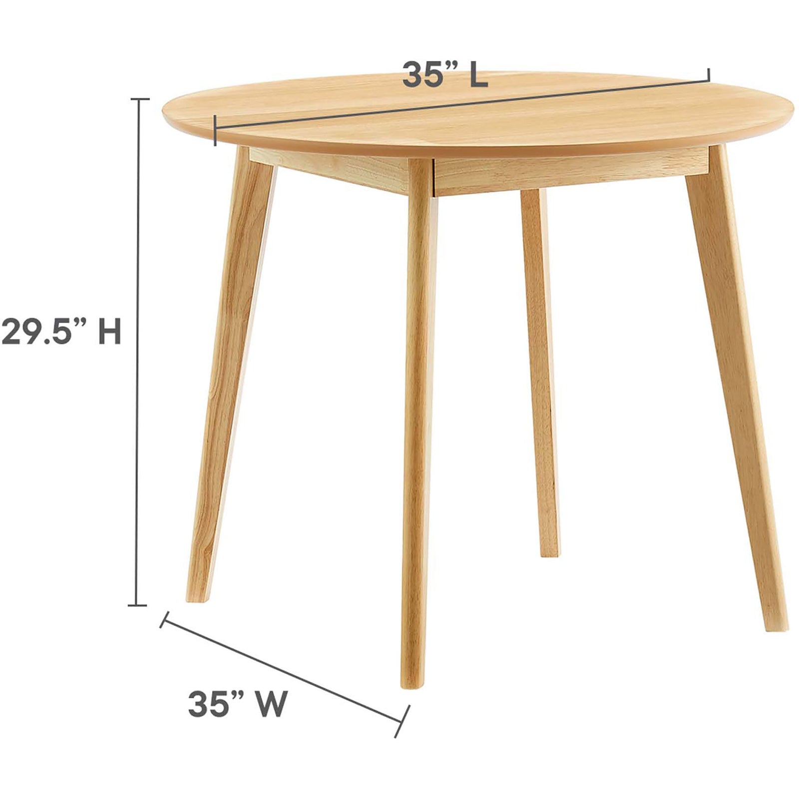 Dimension diagram of the round oak dining table showing 35 inch top and 29.5 inch height || EEI-3749-OAK || dimension_studio