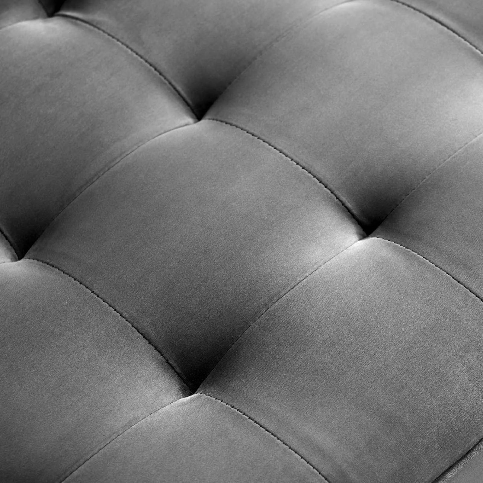 Tufted gray performance velvet upholstery highlighting soft texture and stitched grid pattern || EEI-3764-GRY || swatch_studio