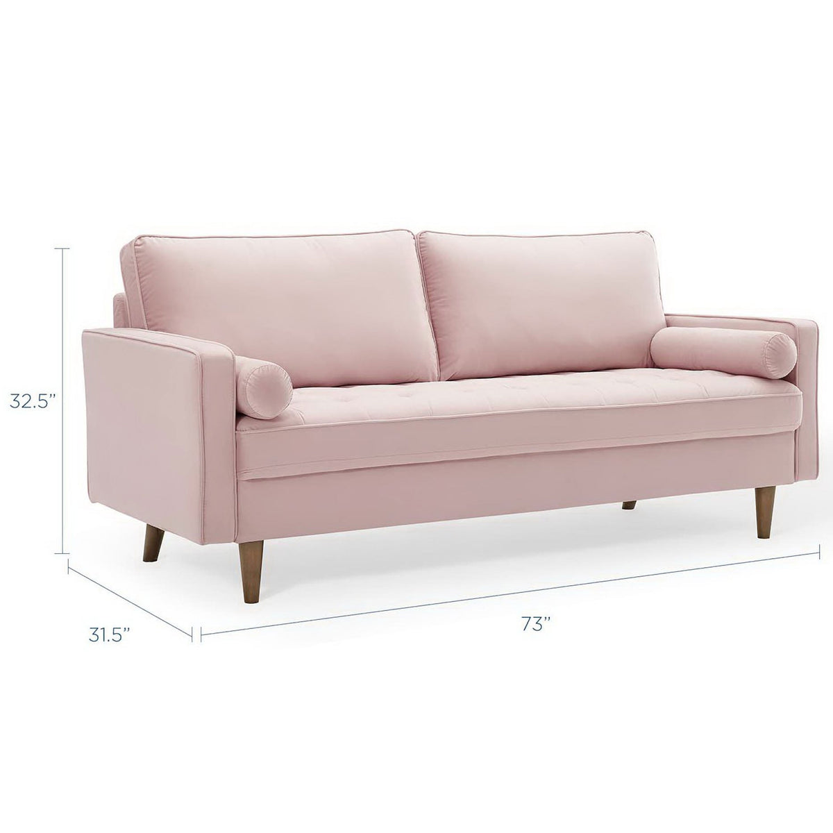Blush pink Valour sofa showing overall width and height measurements for easy room planning || EEI-3764-PNK || dimension_studio