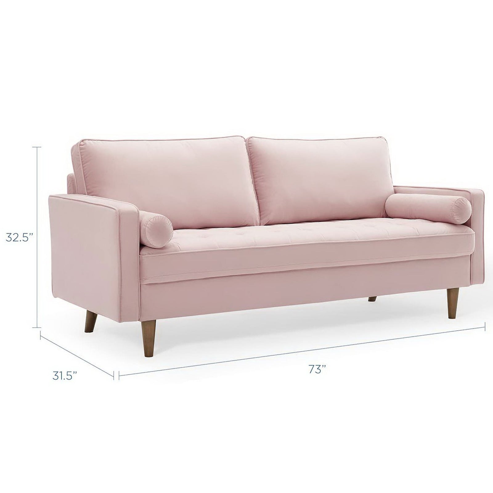 Blush pink Valour sofa showing overall width and height measurements for easy room planning || EEI-3764-PNK || dimension_studio