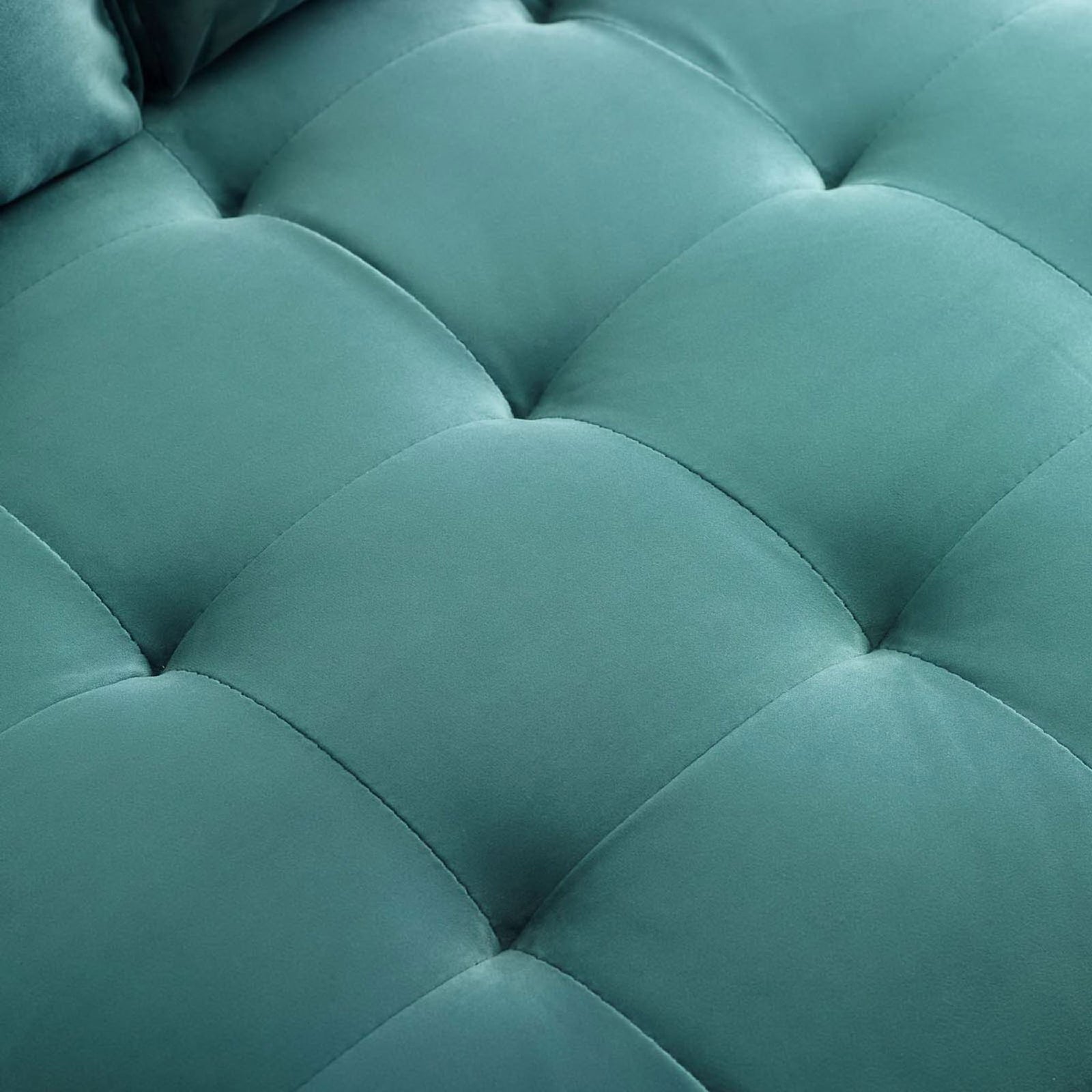 Tufted teal performance velvet upholstery showcasing the sofa seat texture and rich color || EEI-3764-TEA || swatch_studio