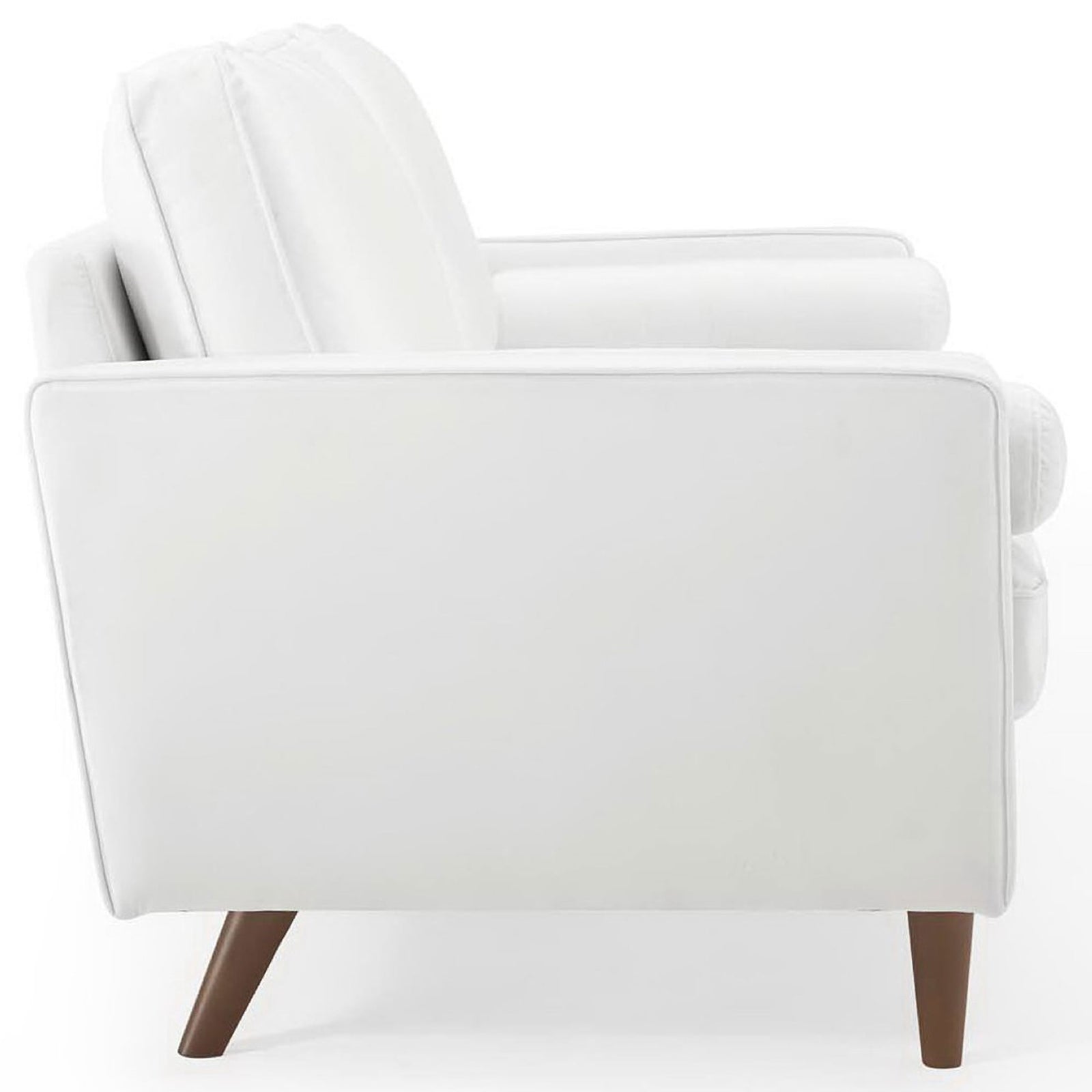 Sleek silhouette with deep seat cushions, slim arm design, and tapered wooden legs || EEI-3764-WHI || side_studio