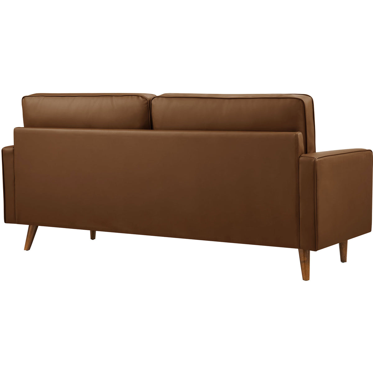 Clean tailored back and smooth vegan leather upholstery give this brown sofa a polished modern look || EEI-3765-BRN || back_studio