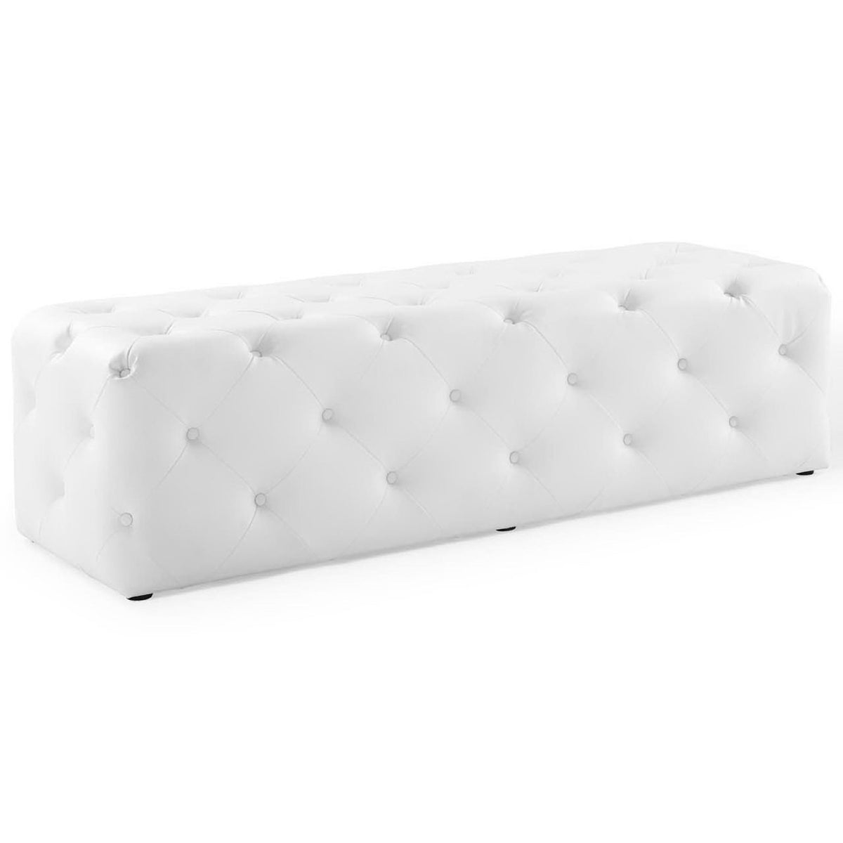 Diamond-tufted upholstery wraps the entire bench for a luxe, lounge-ready feel || EEI-3769-WHI || front_angle_studio