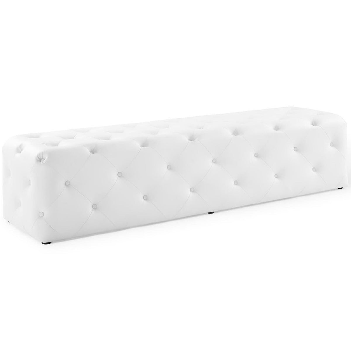 All-over button tufting and smooth upholstery lend a glamorous, tailored look || EEI-3771-WHI || front_angle_studio
