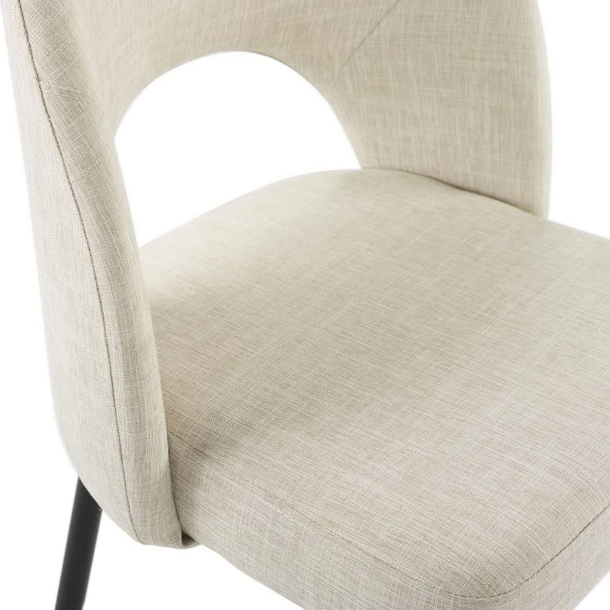 Textured beige upholstery and thick cushioning emphasize everyday dining comfort || EEI-3801-BLK-BEI || detail_studio
