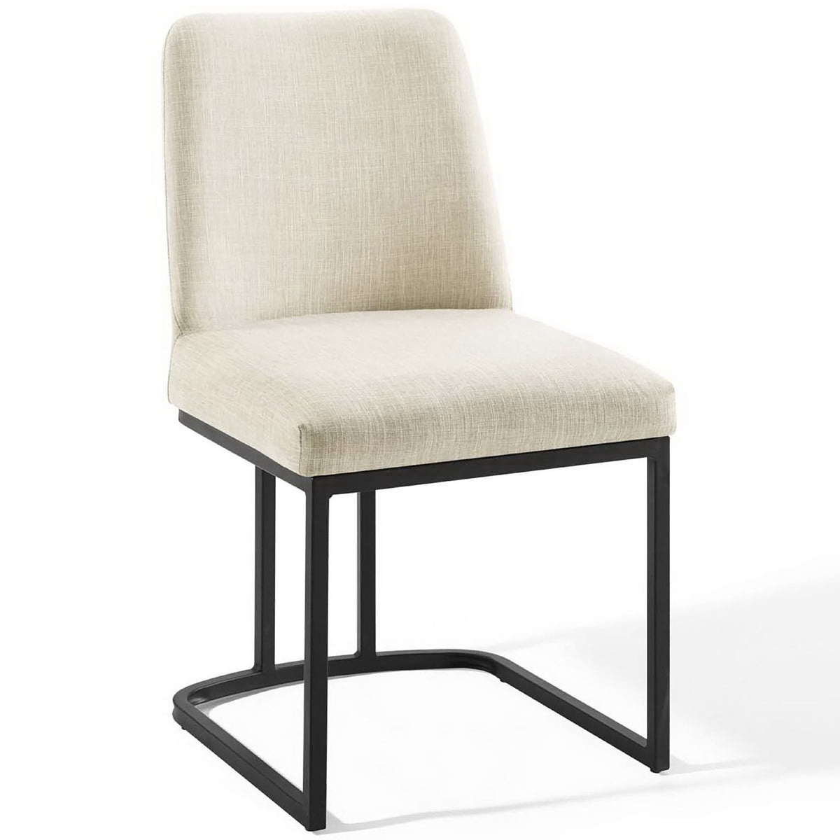 Beige fabric dining chair showcasing softly curved backrest and open U-shaped metal base || EEI-3811-BLK-BEI || front_angle_studio