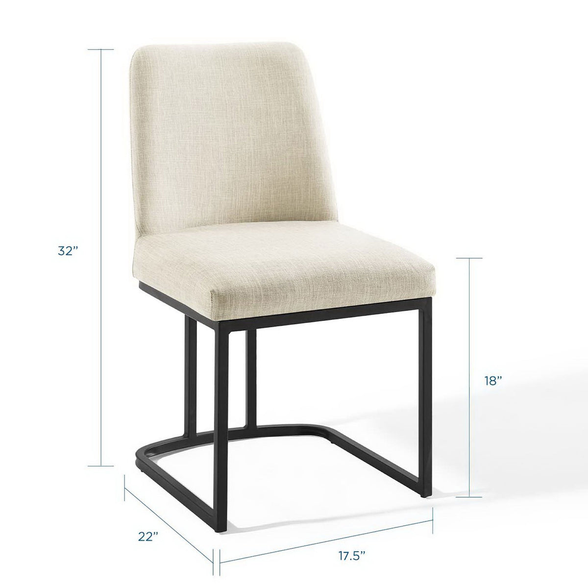 Dimension chart for beige sled base dining chair showing overall height, width, and seat height || EEI-3811-BLK-BEI || dimension_studio