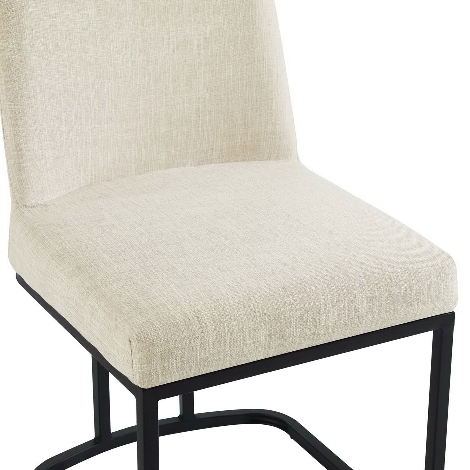Textured beige upholstery and generously padded seat on a modern black sled base dining chair || EEI-3811-BLK-BEI || detail_studio