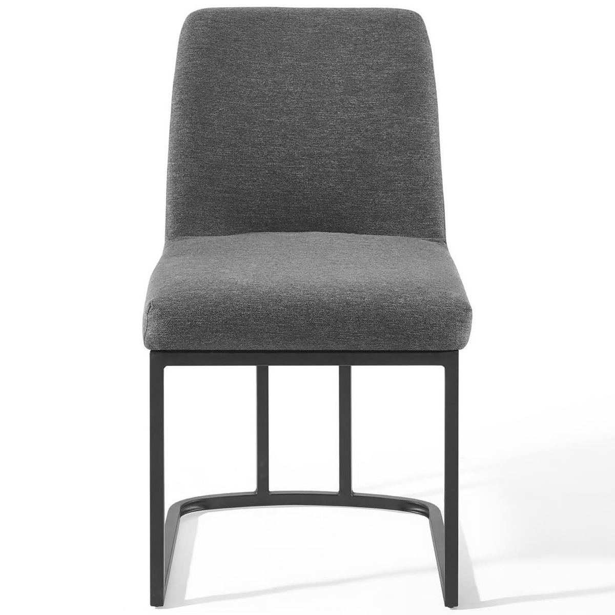 Modern charcoal upholstered dining chair with generous foam seat and sturdy black sled legs || EEI-3811-BLK-CHA || front_studio