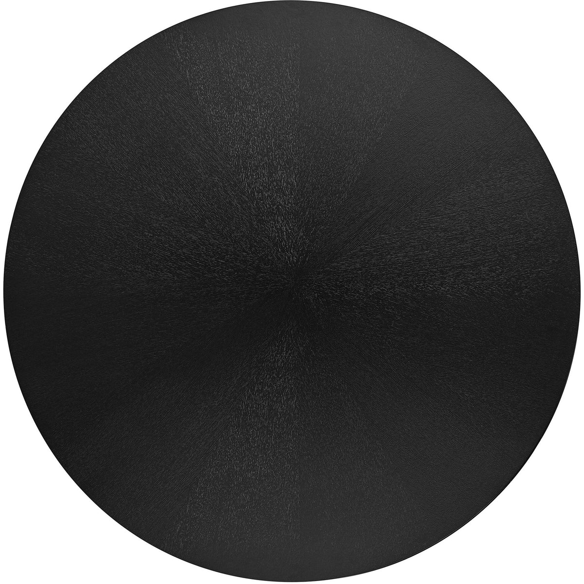 Black wood round tabletop with subtle radiating grain pattern for a modern dining space || EEI-3847-BLK || top_studio