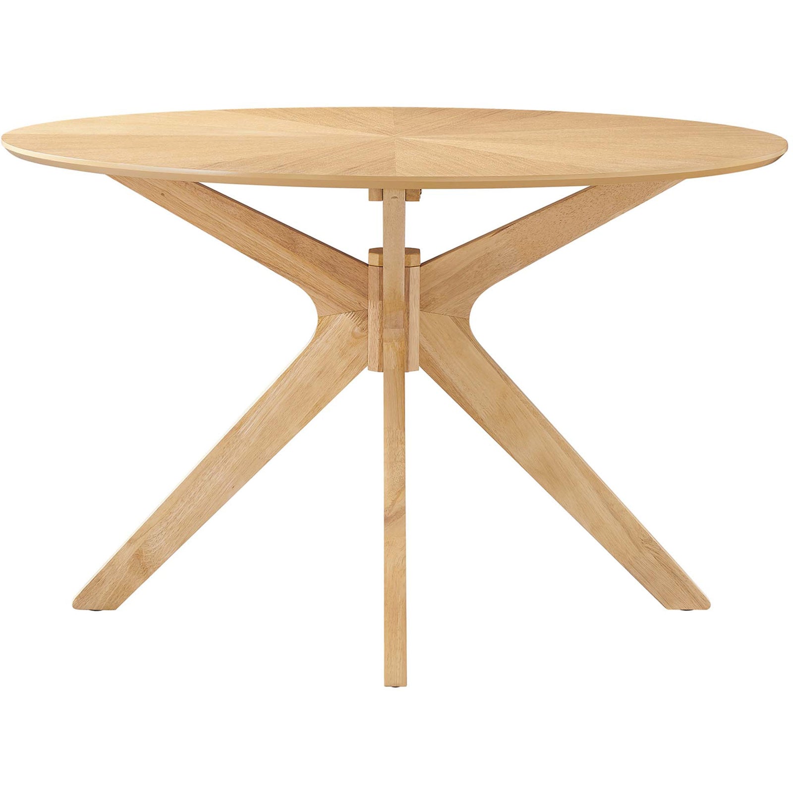 Oak round dining table with smooth veneer top and sturdy cross-beam base for everyday meals || EEI-3847-OAK || front_studio
