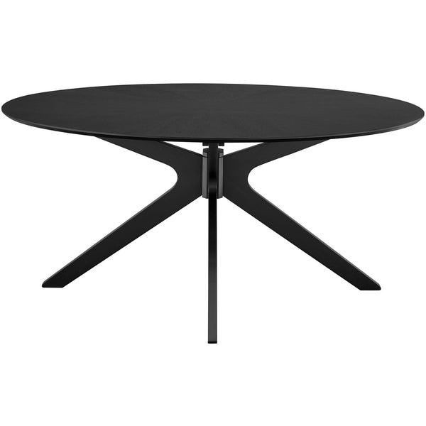 Black oval dining table with sleek pedestal cross base and smooth wood grain top || EEI-3848-BLK || front_studio